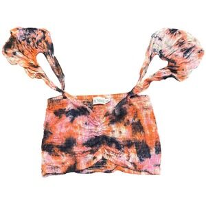 Tiare Hawaii Hollie Crop Top Smocked Tie Dye Pink Ruffle Strap O/S Handmade Bali